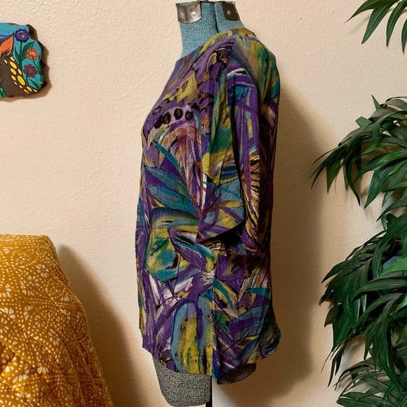 Vintage 80s purple, green and teal blouse - Picture 6 of 10